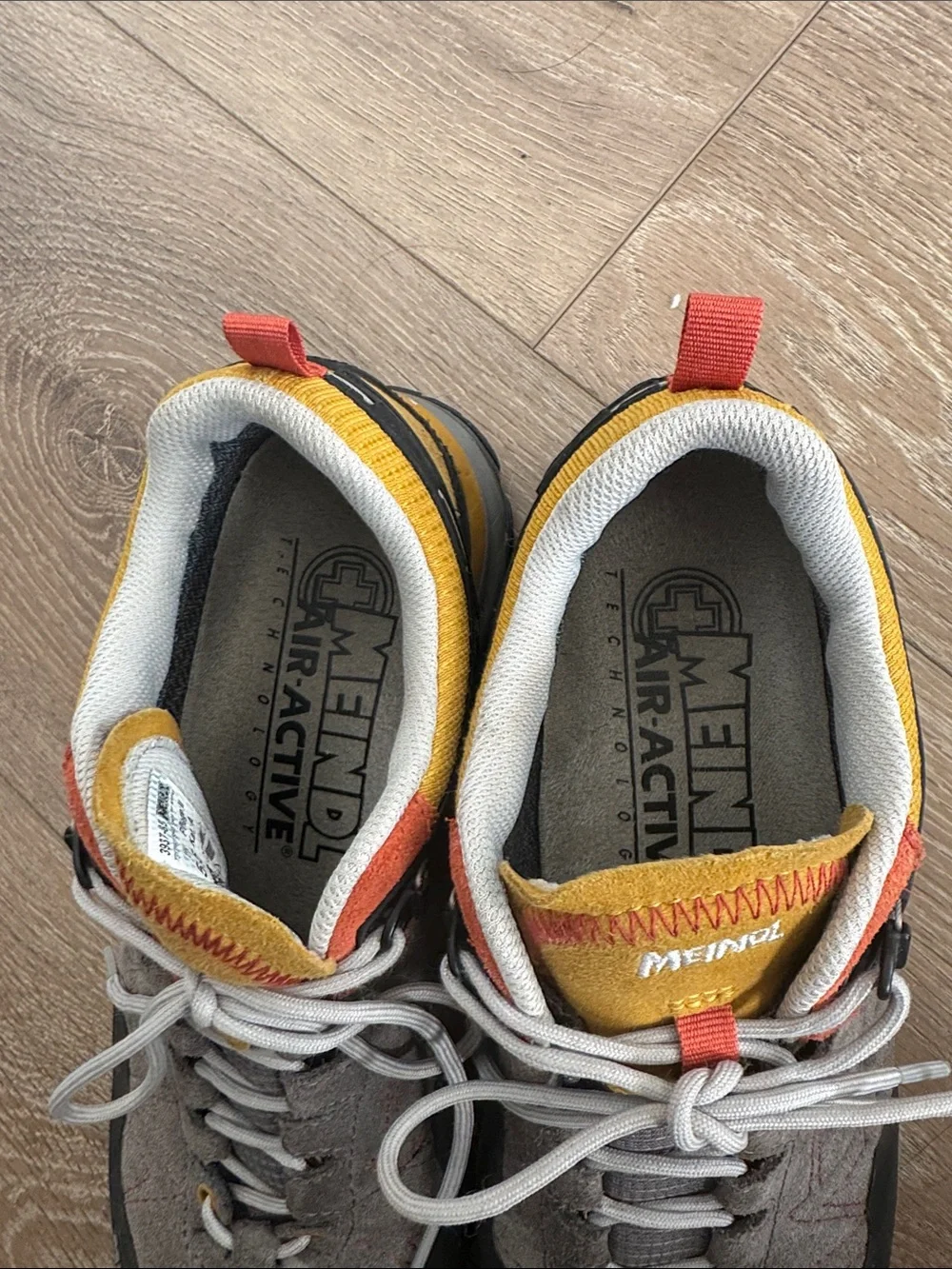 Meindl Women's Gray Suede Athletic Shoes with Yellow Accents